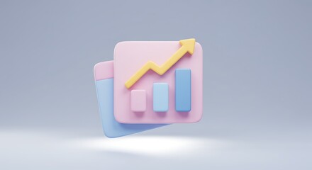 3d abstract growth chart with upward trend line and bar graph symbols minimalist design