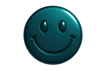 Fototapeta premium Glossy teal smiley face radiating joy, transparent backdrop highlighting cheerful emotion for vibrant digital designs