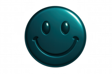 Glossy teal smiley face radiating joy, transparent backdrop highlighting cheerful emotion for vibrant digital designs