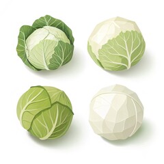 Fototapeta premium Illustration of fresh cabbage isolated on white background, top view