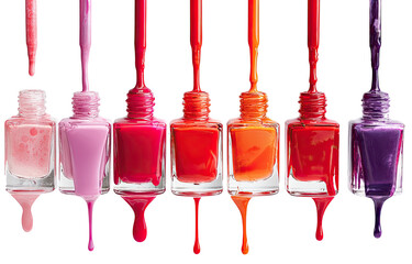 Colorful nail polish bottles with dripping polish