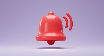 Bright red 3d bell icon symbol with sound waves alert notification alerting announcement