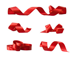 Red ribbon collection, various shapes and curls
