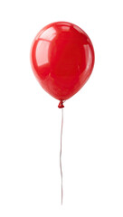 Single bright red balloon, glossy surface,  isolated on black background,  with  thin dark string