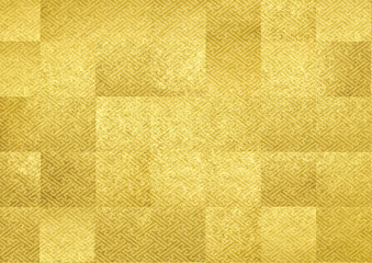 和の背景素材。金色の和紙に日本の伝統的な和柄のテクスチャ。お正月、お歳暮、年賀状素材
