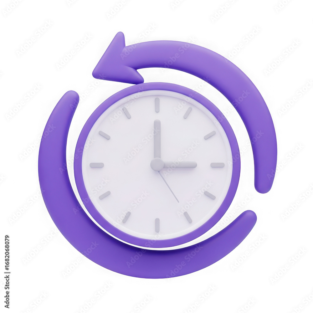 Poster 3d clock with circular arrow isolated on transparent background