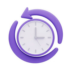 3d clock with circular arrow isolated on transparent background