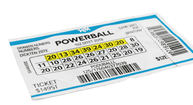 Powerball Lottery Ticket with Winning Numbers Highlighted