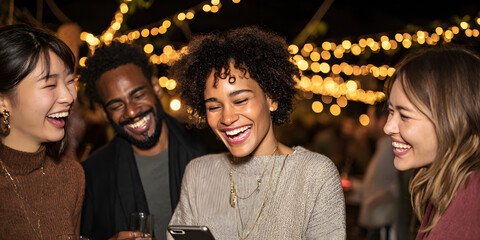 Diverse Friends Sharing Laughter in a Cozy Coffee Shop