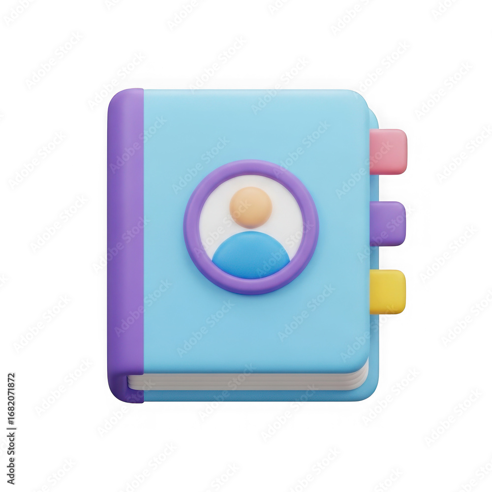 Poster 3d address book icon with contact symbol isolated on transparent background