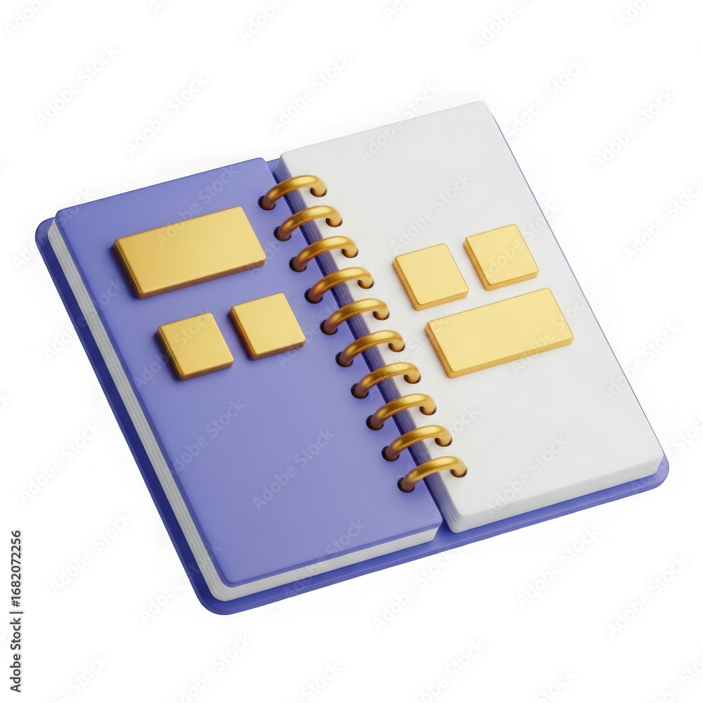 Poster 3d open notebook with sticky notes isolated on transparent background