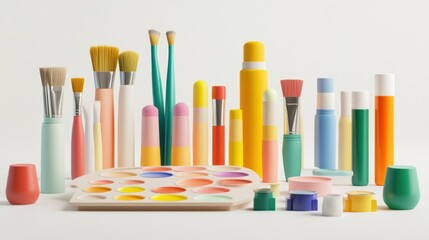 Vibrant Art Supplies and Colorful Paint Palette Still Life