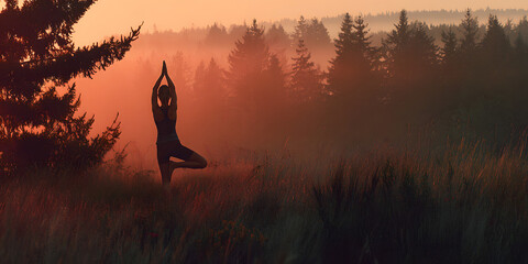 Woman Practicing Yoga in Tranquil Nature