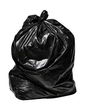Full black plastic trash bag