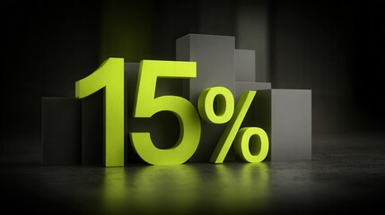 Bright Green 15 Percent Symbol on Dark Background in Creative Setting