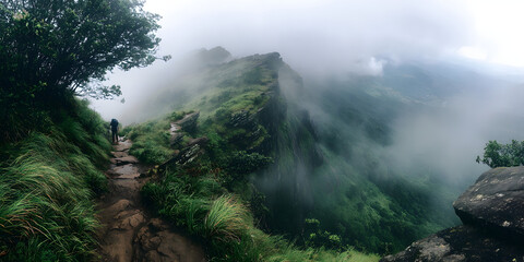 Lone Backpacker Trekking Through a Majestic Mountain Landscape