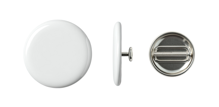Blank white circular badge with metal pin