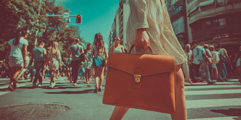 Confident Businesswoman Navigating the Vibrant Cityscape