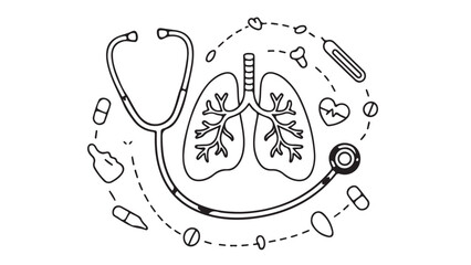 Respiratory System Illustration: Lungs, Stethoscope, Medical Icons