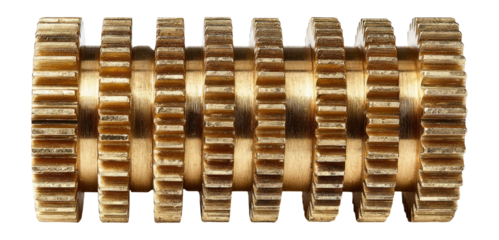 Detailed Close-up of Isolated Golden Gears on Transparent Background for Art Usage