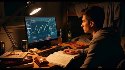 Person studying late night financial charts - Powered by Adobe