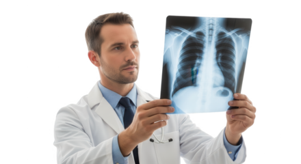 Skilled Physician Carefully Examines Chest X-ray for Patient Diagnosis and Treatment Planning