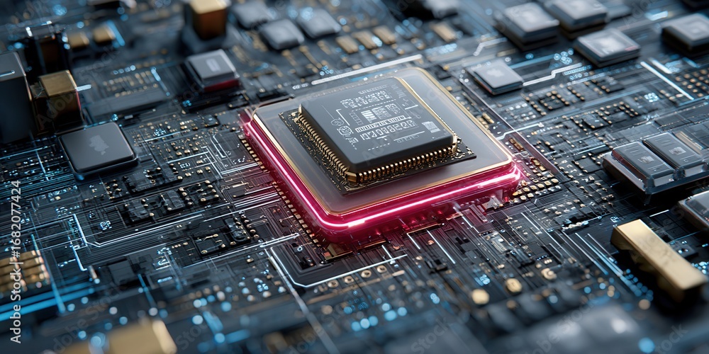 Aufkleber advanced computer chip design with intricate circuit connections in detail