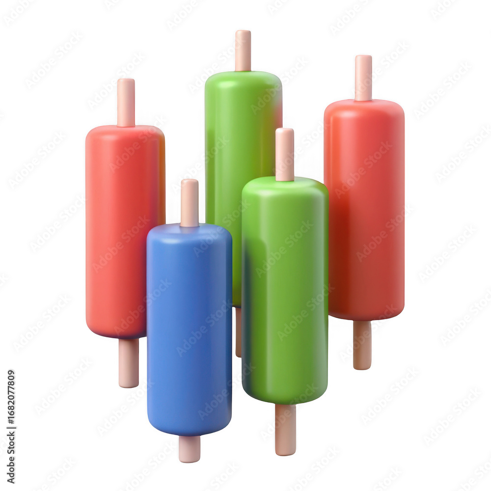 Poster 3d candlestick chart symbols isolated on transparent background