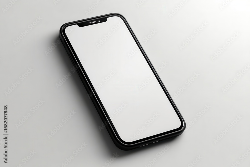 Poster modern smartphone placed on a clean surface in a minimalistic setting