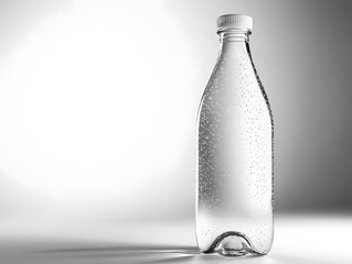 <title here> Refreshing Sparkling Water in a Clear Glass Bottle - Minimalistic Studio Shot showcasing Modern Design and Hydration