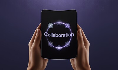 Smartphone Display Showing Collaboration Concept with Icons