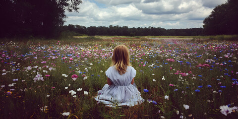 Joyful Child Running Through a Colorful Wildflower Field