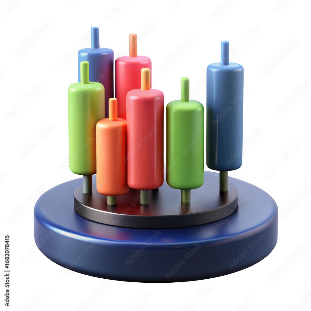 Poster 3d colorful cylinders on display stand isolated on transparent background