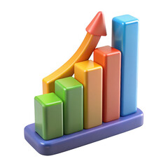 3d growth chart bar graph with upward arrow isolated on transparent background