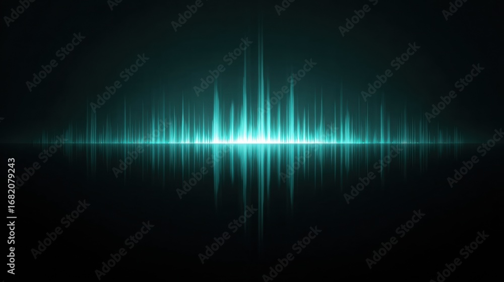 Poster colorful sound wave representation is displayed in a dark environment, showcasing audio frequencies 