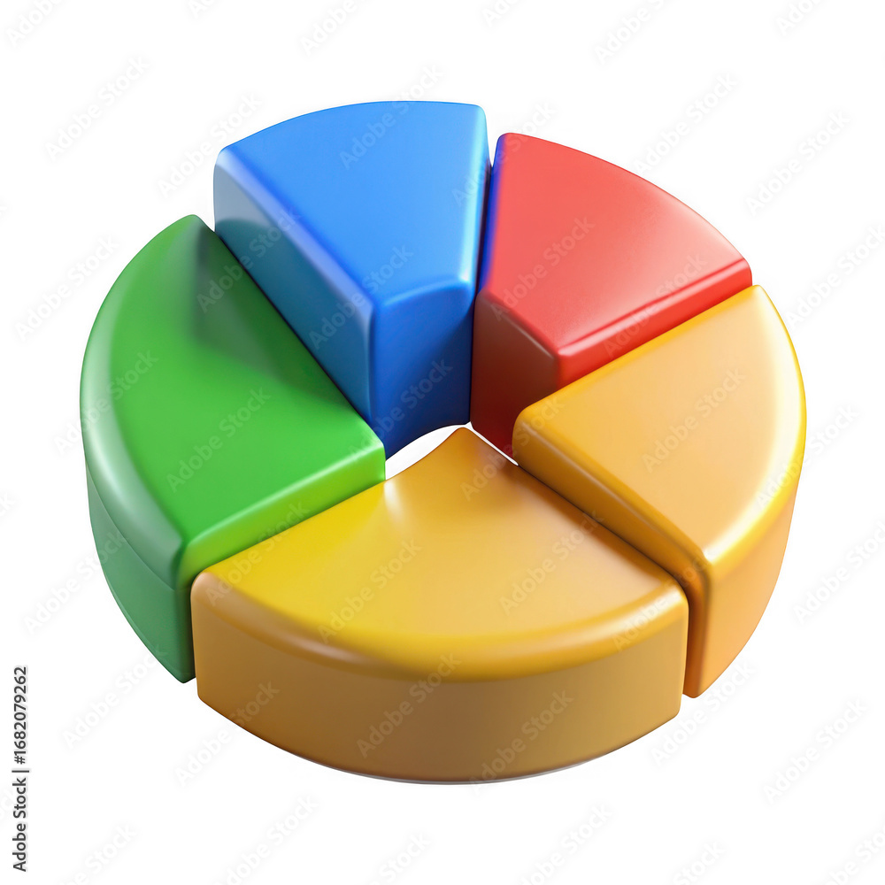Poster 3d colorful pie chart segments isolated on transparent background
