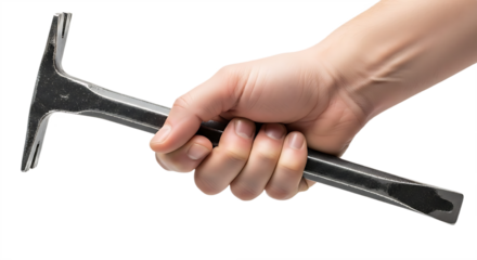 Hand Holding a Rugged Black Metal Roofing Hammer Tool