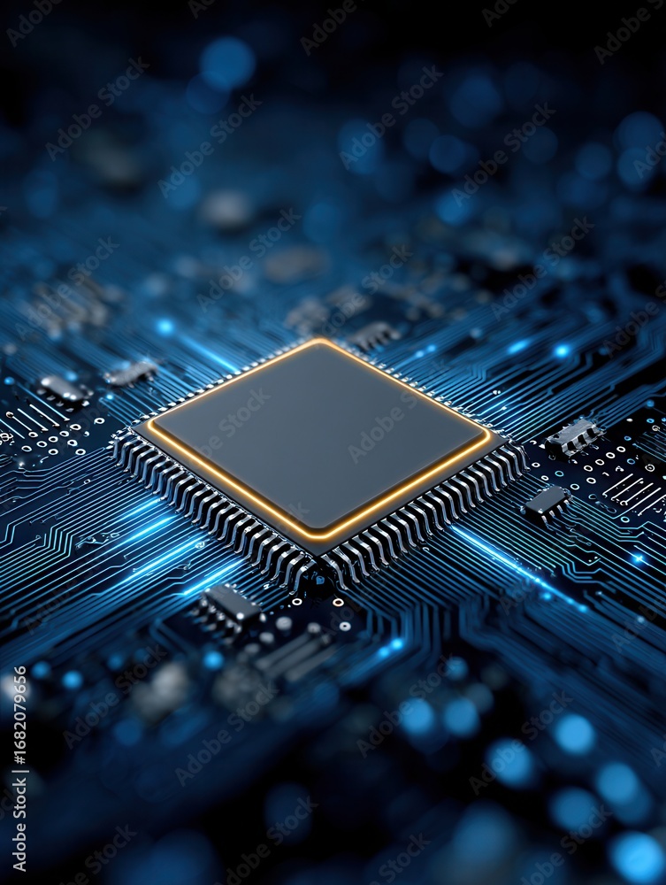 Poster microprocessor on printed circuit board with intricate design details