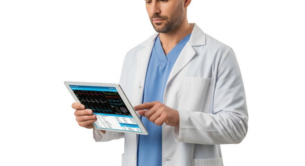 A Professional Doctor Using a Tablet to Analyze Medical Data and Patient Information