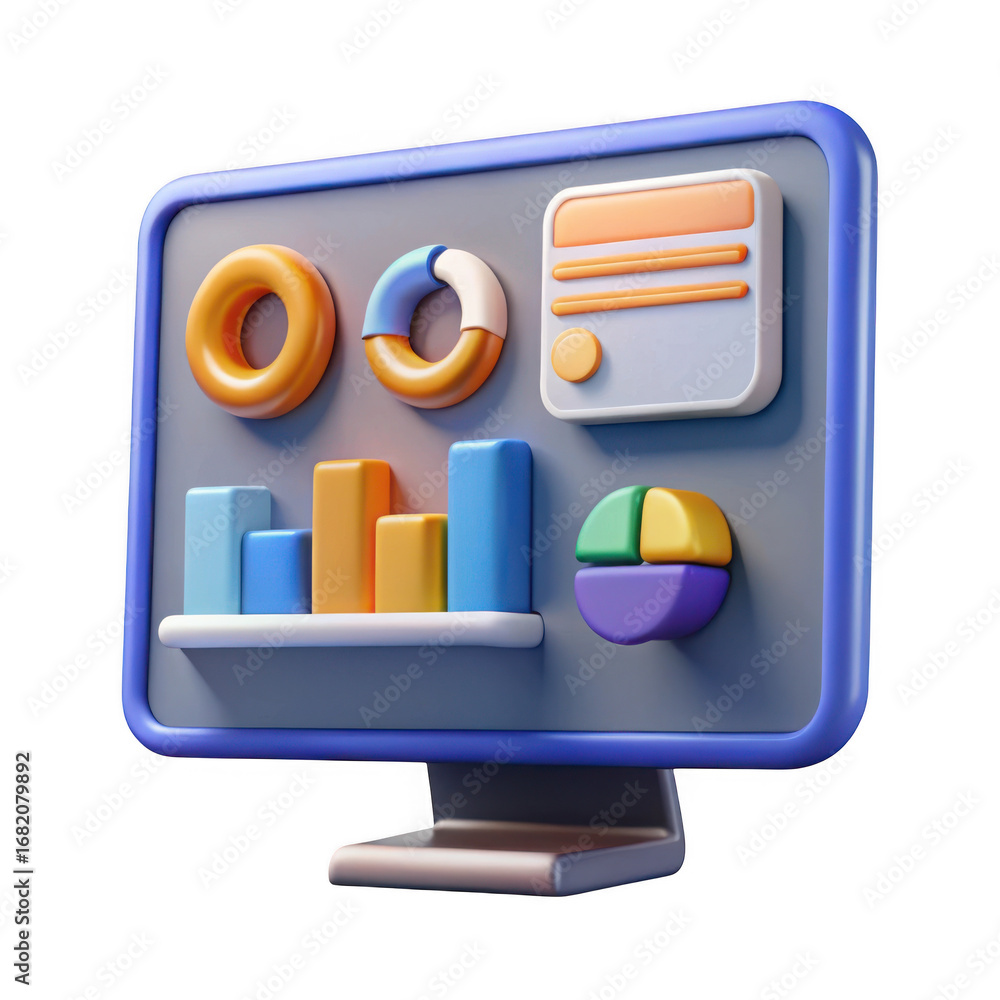 Aufkleber 3d digital dashboard with charts and graphs isolated on transparent background
