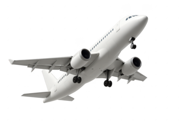 White airplane is flying in the sky. 3d isolated illustration on transparent background