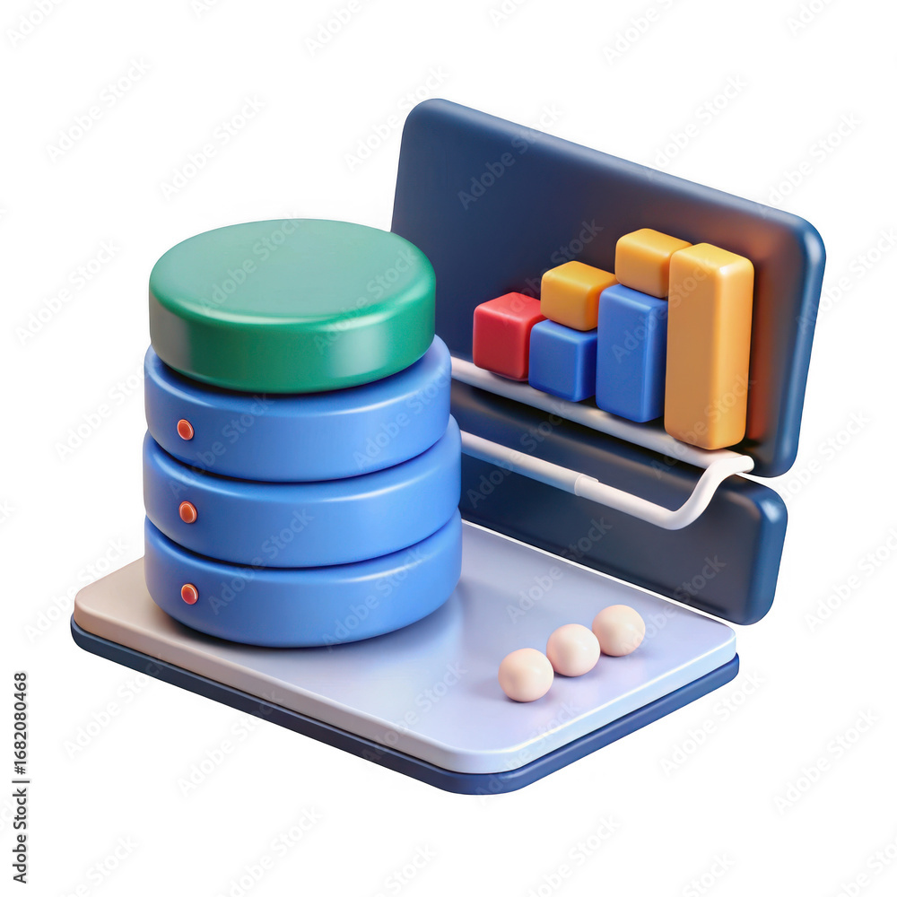 Aufkleber 3d data storage and analytics concept isolated on transparent background