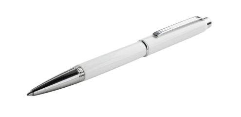 Sleek white pen angled, metallic tip