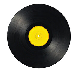 Close-up of a black vinyl record with a bright yellow label (3)