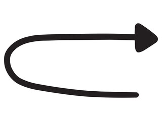 右にUターンする黒い矢印の手書きイラスト(ベクター)
