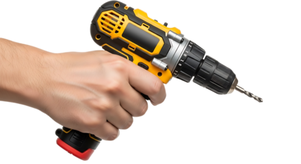 Hand Holding Cordless Drill on White Background
