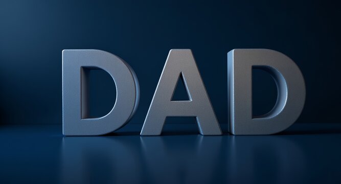 3D Rendered Text DAD, Fathers Day, Family, Grey, Metal, Typography, Holiday Greeting, Abstract Background, Dark Blue Background - Powered by Adobe