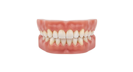 Obraz premium Model Teeth with Pale Pink Gums on White Background