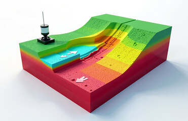 Illustration of seismic waves propagating through Earth's layers, detected by a seismograph, representing earthquake science.