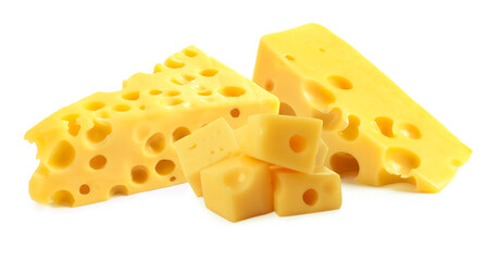 Fresh cheese isolated on white, set of pieces